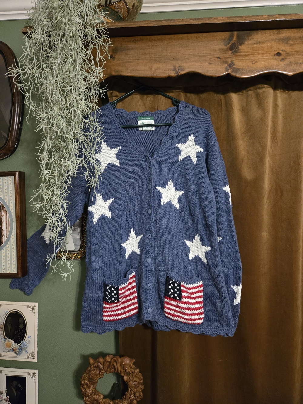 Quaker Factory Patriotic Star Cardigan Sweater - Blue & White